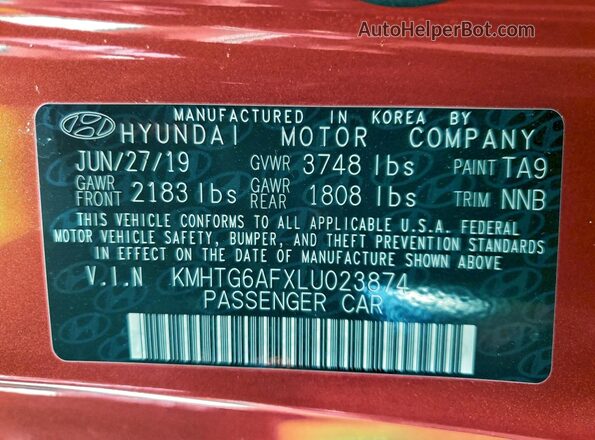 KMHTG6AFXLU023874 2020 HYUNDAI VELOSTER Red Widok komory silnika