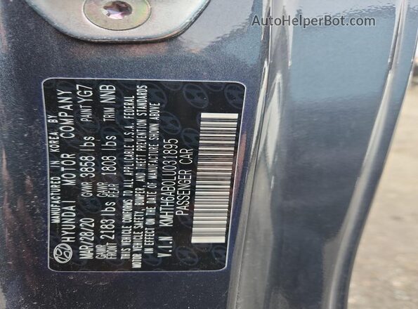 KMHTH6AB0LU031895 2020 HYUNDAI VELOSTER Gray ძრავის განყოფილების ხედი