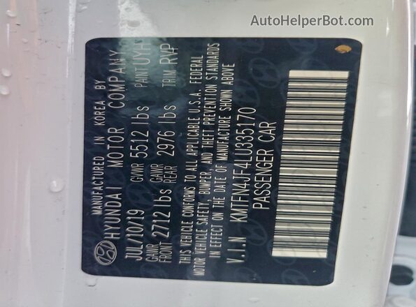 KMTFN4JF4LU335170 2020 GENESIS G80 White VIN sticker view