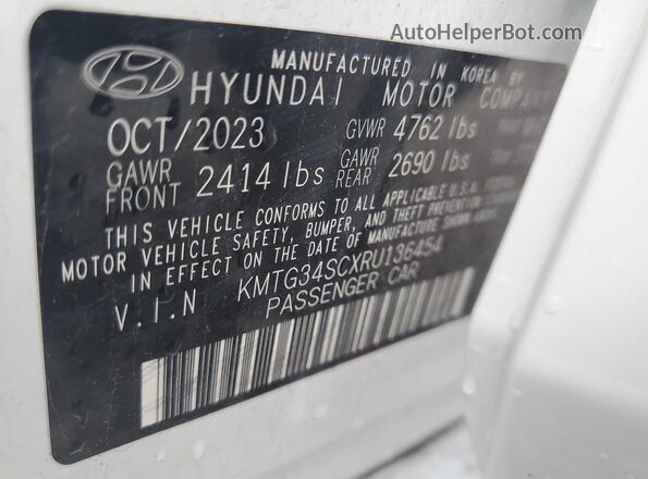 KMTG34SCXRU136454 2024 GENESIS G70 White Widok naklejki z numerem VIN