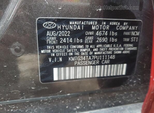 KMTG34TA7PU111148 2023 GENESIS G70 Red VIN կոդի պիտակի տեսք