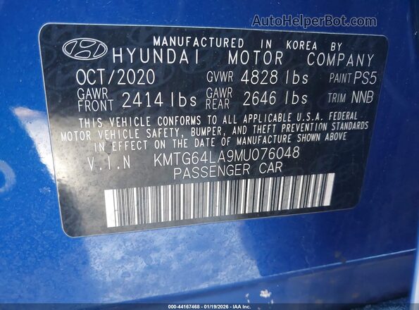 KMTG64LA9MU076048 2021 GENESIS G70 Blue Widok komory silnika