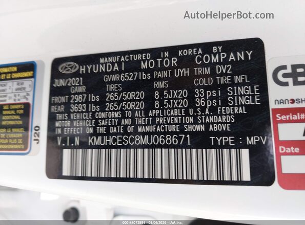 KMUHCESC8MU068671 2021 GENESIS GV80 White Engine compartment view