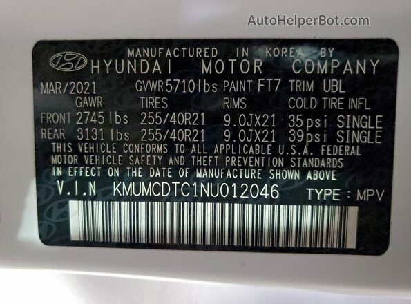 KMUMCDTC1NU012046 2022 GENESIS GV70 White Սալոնի 360 աստիճան տեսք