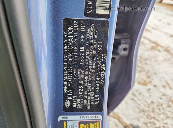 KNADM4A30G6562801 2016 KIA RIO Blue Widok komory silnika