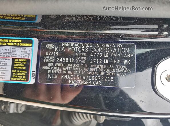 KNAE15LA7L6072218 2020 KIA STINGER Black Vista del compartimento del motor