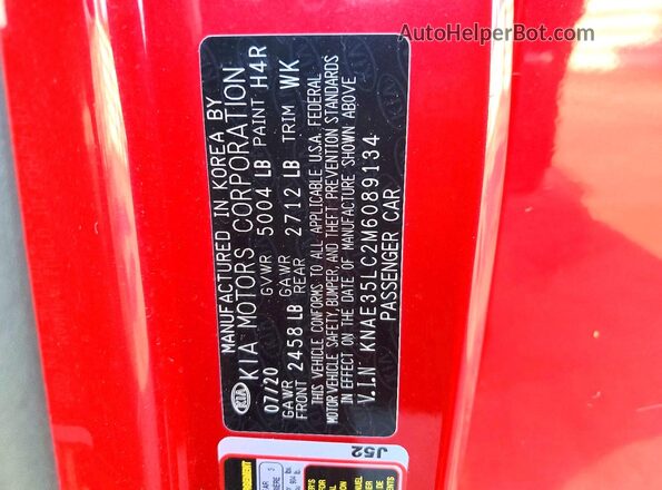 KNAE35LC2M6089134 2021 KIA STINGER Red Շարժիչի բաժամունքի տեսք