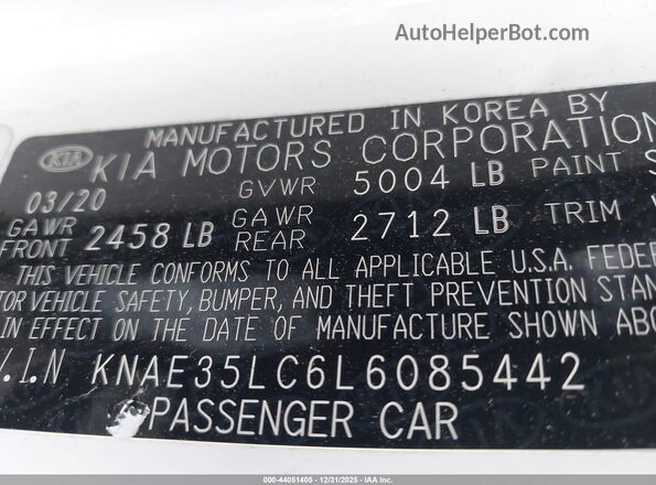 KNAE35LC6L6085442 2020 KIA STINGER Белый 