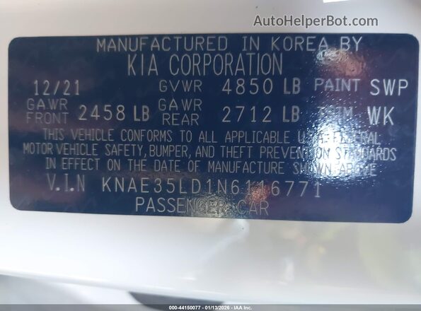 KNAE35LD1N6116771 2022 KIA STINGER Белый Вид подкапотного пространства