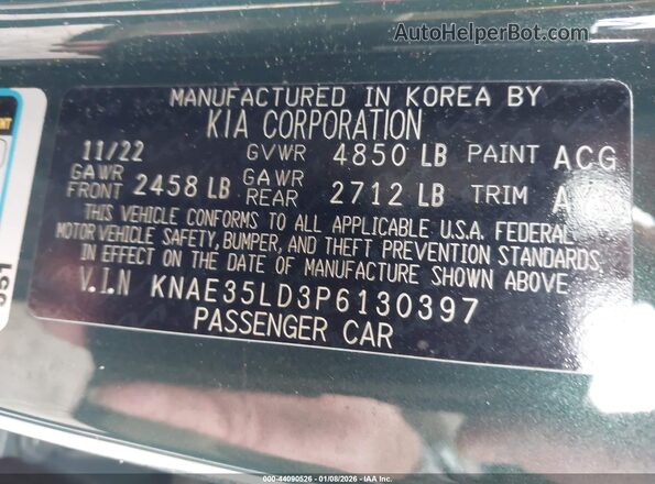 KNAE35LD3P6130397 2023 KIA STINGER Green Widok komory silnika