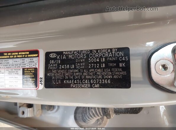 KNAE45LC4L6073366 2020 KIA STINGER Gray 
