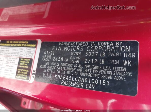 KNAE45LC8N6100183 2022 KIA STINGER Red Widok komory silnika
