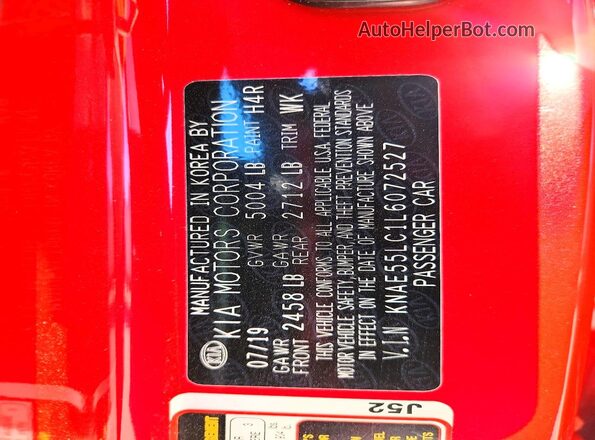 KNAE55LC1L6072527 2020 KIA STINGER Red Widok komory silnika