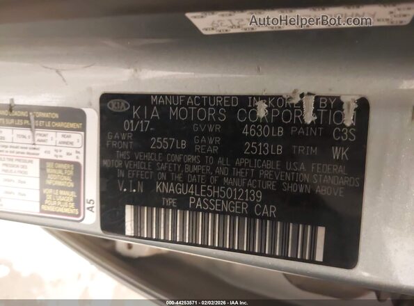 KNAGU4LE5H5012139 2017 KIA OPTIMA HYBRID Gray Widok komory silnika
