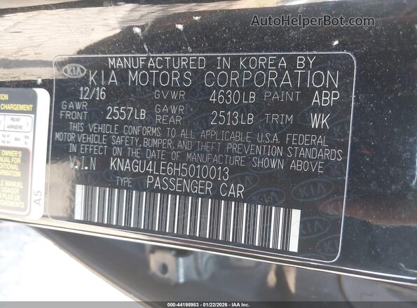 KNAGU4LE6H5010013 2017 KIA OPTIMA HYBRID Black ძრავის განყოფილების ხედი