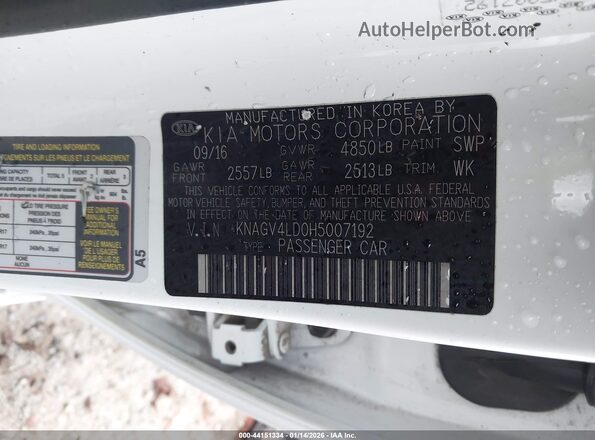 KNAGV4LD0H5007192 2017 KIA OPTIMA PLUG-IN HYBRID White Вид підкапотного простору