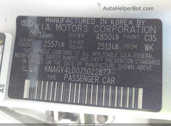KNAGV4LD0J5022877 2018 KIA OPTIMA PLUG-IN HYBRID Silver Вид підкапотного простору