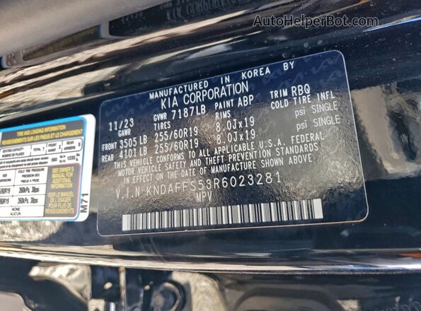 KNDAFFS53R6023281 2024 KIA EV9 Black VIN sticker view