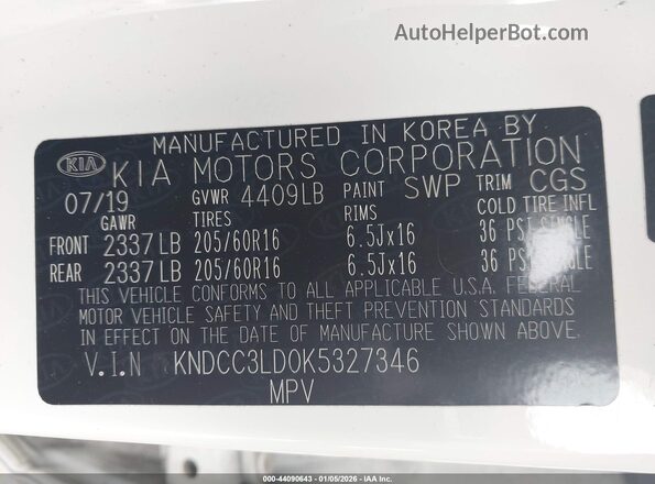 KNDCC3LD0K5327346 2019 KIA NIRO PLUG-IN HYBRID White ძრავის განყოფილების ხედი