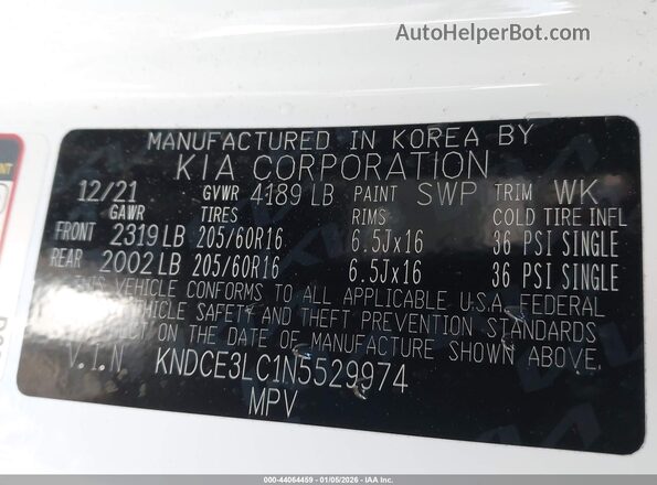 KNDCE3LC1N5529974 2022 KIA NIRO White Вид підкапотного простору