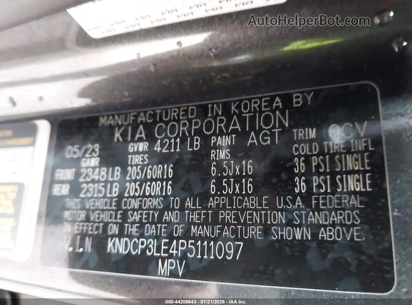 KNDCP3LE4P5111097 2023 KIA NIRO Gray 