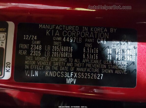 KNDCS3LFXS5252627 2025 KIA NIRO PLUG-IN HYBRID Red Вид підкапотного простору