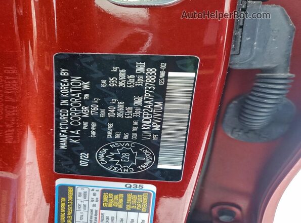 KNDEP2AA7P7378838 2023 KIA SELTOS Red Widok naklejki z numerem VIN