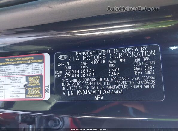 KNDJ53AF1L7044904 2020 KIA SOUL Black Widok komory silnika