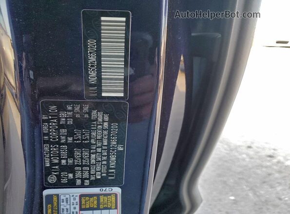 KNDMB5C12M6670200 2021 KIA SEDONA Blue VIN კოდის სტიკერის ხედი