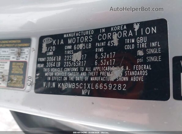KNDMB5C1XL6659282 2020 KIA SEDONA Silver Շարժիչի բաժամունքի տեսք