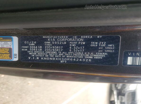 KNDNB4H30R6424326 2024 KIA CARNIVAL Gray 360 interior view