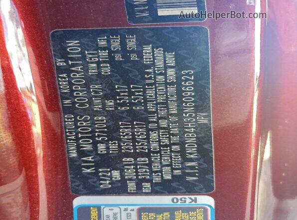 KNDNB4H35N6096623 2022 KIA CARNIVAL Красный Панорамный вид салона 360°