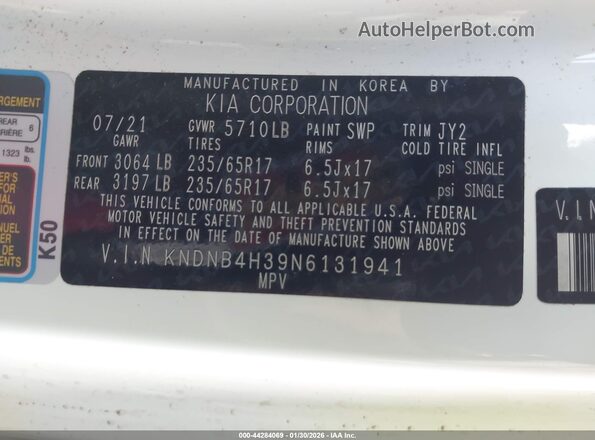 KNDNB4H39N6131941 2022 KIA CARNIVAL MPV White ძრავის განყოფილების ხედი