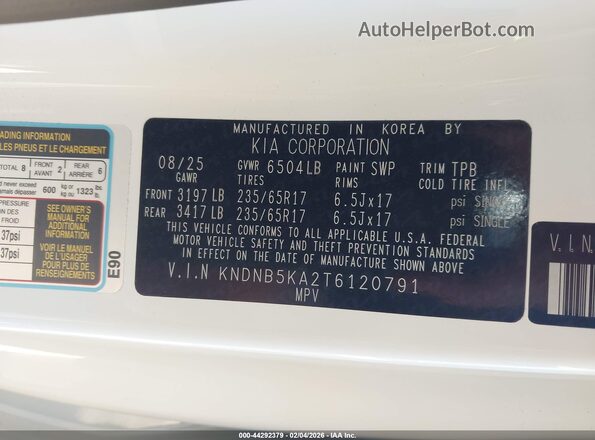 KNDNB5KA2T6120791 2026 KIA CARNIVAL MPV HYBRID White Vista del compartimento del motor