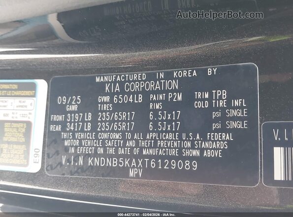 KNDNB5KAXT6129089 2026 KIA CARNIVAL MPV HYBRID Black Вид підкапотного простору