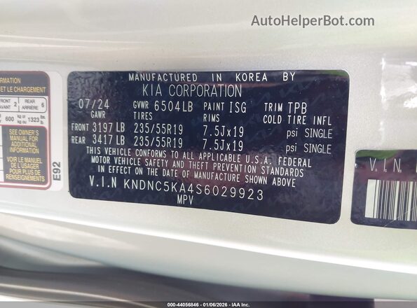 KNDNC5KA4S6029923 2025 KIA CARNIVAL MPV HYBRID Silver 