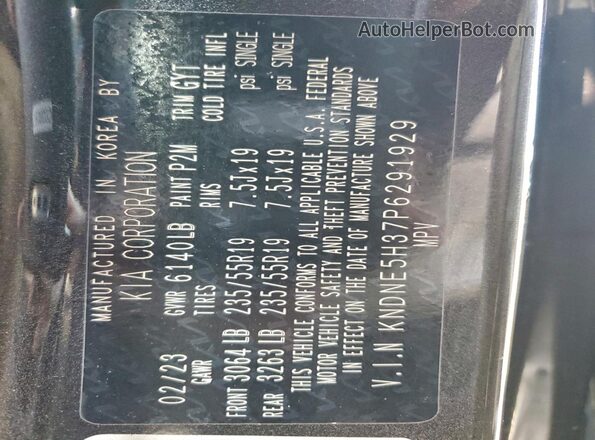 KNDNE5H37P6291929 2023 KIA CARNIVAL Charcoal VIN კოდის სტიკერის ხედი