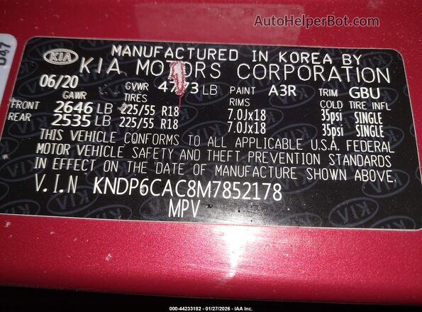 KNDP6CAC8M7852178 2021 KIA SPORTAGE Red ძრავის განყოფილების ხედი