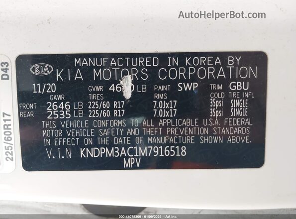 KNDPM3AC1M7916518 2021 KIA SPORTAGE White ძრავის განყოფილების ხედი