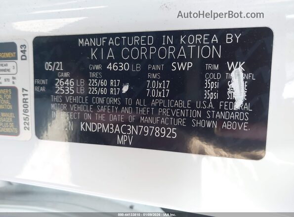 KNDPM3AC3N7978925 2022 KIA SPORTAGE White ძრავის განყოფილების ხედი