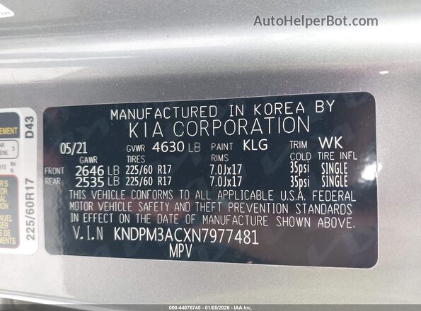 KNDPM3ACXN7977481 2022 KIA SPORTAGE Silver Widok komory silnika