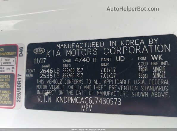 KNDPMCAC6J7430573 2018 KIA SPORTAGE White ძრავის განყოფილების ხედი