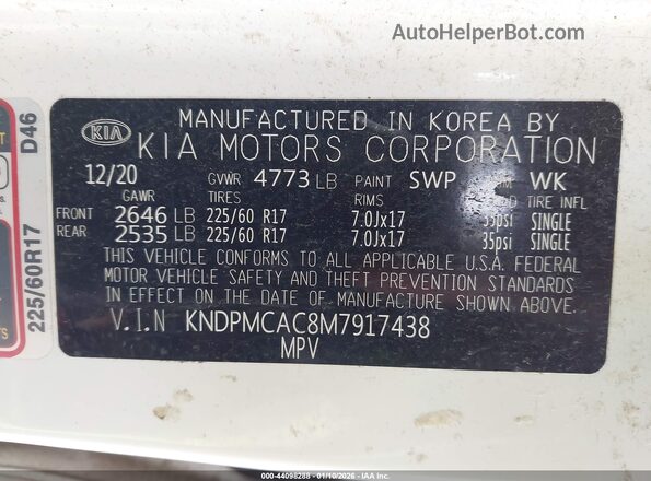 KNDPMCAC8M7917438 2021 KIA SPORTAGE White 