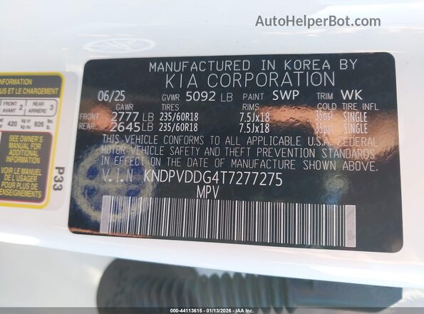 KNDPVDDG4T7277275 2026 KIA SPORTAGE HYBRID White Вид підкапотного простору