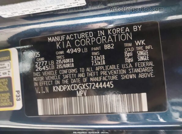 KNDPXCDGXS7244445 2025 KIA SPORTAGE HYBRID Blue ძრავის განყოფილების ხედი