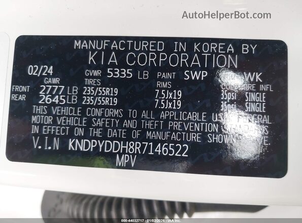 KNDPYDDH8R7146522 2024 KIA SPORTAGE PLUG-IN HYBRID White ძრავის განყოფილების ხედი