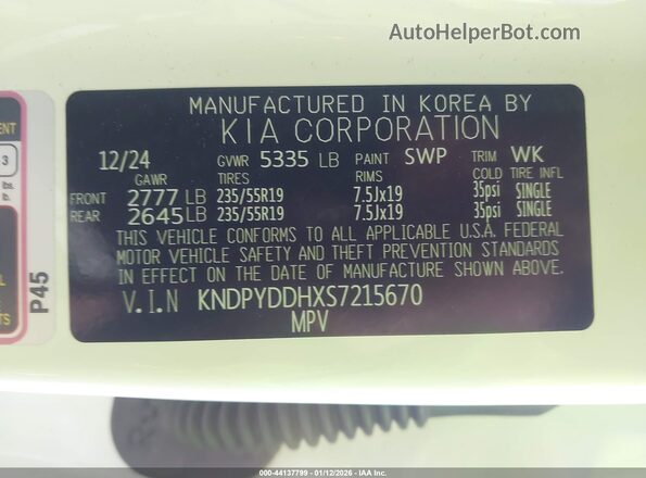 KNDPYDDHXS7215670 2025 KIA SPORTAGE PLUG-IN HYBRID White Вид підкапотного простору