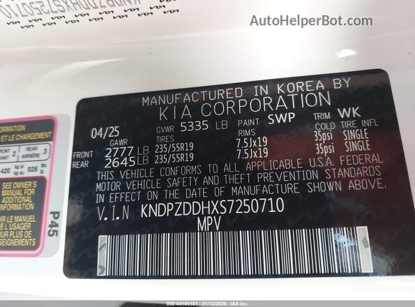KNDPZDDHXS7250710 2025 KIA SPORTAGE PLUG-IN HYBRID White Շարժիչի բաժամունքի տեսք