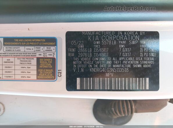 KNDRG4LG3N5113518 2022 KIA SORENTO HYBRID White 