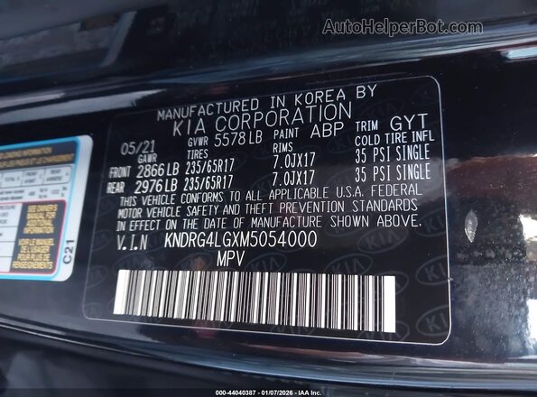KNDRG4LGXM5054000 2021 KIA SORENTO HYBRID Black Շարժիչի բաժամունքի տեսք